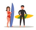 A man and a woman are surfing. Royalty Free Stock Photo