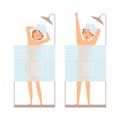 Man and woman take a shower. Hygiene vector concept