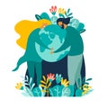 Man and woman taking care of Earth and saving planet vector illustration