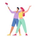 man and woman taking selfie