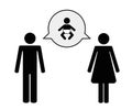 Man and woman talk about baby pictogram speach bubble