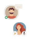 Man and woman talking in Clubhouse application flat vector illustration