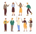 Man and Woman Teacher Characters Standing Having Friendly Smiling Face Vector Set