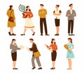 Man and Woman Teacher Characters Standing Having Friendly Smiling Face Vector Set