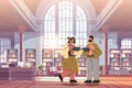 man woman teachers couple reading books in library happy labor day celebration concept horizontal