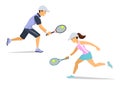 Man and woman tennis players isolated