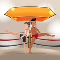 Man Woman Thai Boxing Stage Vector