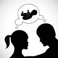 Man and woman thinking about baby silhouette Royalty Free Stock Photo