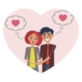 Man and Woman Thinking of Love Vector Illustration Royalty Free Stock Photo