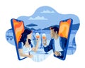 Man and Woman Toast Wine having Online Internet Dating Flat Illustration Concept