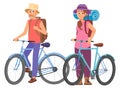 Man and woman travel on bicycles. Outdoor activity Royalty Free Stock Photo
