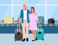 Travelers In Airport, Track with Luggage Vector Royalty Free Stock Photo