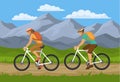 Man and Woman traveling with packpacks on mountain bikes