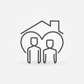 Man with Woman under House Roof line vector icon