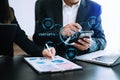 Man and woman using chatbot in computer and tablet smart intelligence Ai.Chat GPT Chat with AI Artificial Intelligence, developed Royalty Free Stock Photo