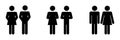 Man Woman Various Pose. Black Stick Figure Icon. EPS Vector