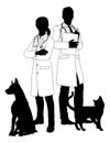 Man and Woman Vets Dog and Cat Pets Silhouette
