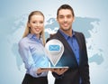 Man and woman with virtual email sign Royalty Free Stock Photo