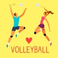 Man and woman volleyball players and love volleyball title