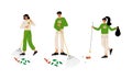 Man and Woman Volunteer Collecting Garbage Engaged in Freely Labour Activity for Community Service Vector Set