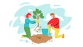 Man And Woman Volunteering Planting Tree Vector Royalty Free Stock Photo