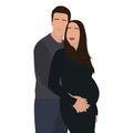 Man Hugging Pregnant Woman From Behind, Isolated on White Background Royalty Free Stock Photo