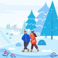 Couple on Date in Winter Forest, Man and Woman Royalty Free Stock Photo