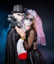 Man and woman wearing as vampire and witch. Halloween Royalty Free Stock Photo