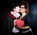 Man and woman wearing as vampire and witch. Halloween Royalty Free Stock Photo