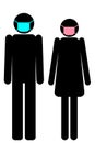 Man and woman wearing Face Masks for virus Protection icon flat vector stock illustration isolated Royalty Free Stock Photo