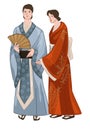 Man and woman wearing Japanese kimono clothes