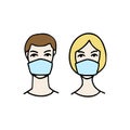 Man and woman wearing protective mask to prevent Wuhan infection.Novel coronavirus 2019-nCoV.Ã¢â¬Â Prevention of covid