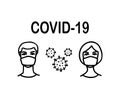 Man and woman wearing protective Medical mask for prevent Wuhan infection. Novel coronavirus 2019-nCoV. Virus symbol