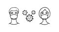 Man and woman wearing protective Medical mask for prevent Wuhan infection. Novel coronavirus 2019-nCoV. Virus symbol