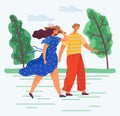 Couple in Casual Clothes Walking in Park Vector Royalty Free Stock Photo