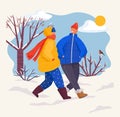 Man and Woman Wearing Warm Clothes Walking in Park Royalty Free Stock Photo