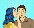 Man and woman whisper pop art vector illustration Royalty Free Stock Photo