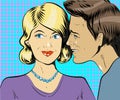 Man and woman whisper pop art vector illustration Royalty Free Stock Photo