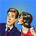 Man and woman whisper pop art vector illustration Royalty Free Stock Photo