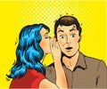 Man and woman whisper pop art vector illustration Royalty Free Stock Photo