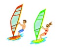 Man and woman windsurfing