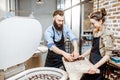 Man and woman working with ceramics at the pottery Royalty Free Stock Photo