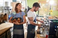 Man and woman working in coffee shop.Coffee business concept.Business owner Royalty Free Stock Photo