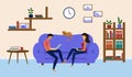 Man and woman working at home, coworking space, concept illustration. Royalty Free Stock Photo