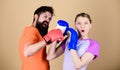 Man and woman in boxing gloves. Boxing sport concept. Couple girl and hipster practicing boxing. Sport for everyone Royalty Free Stock Photo