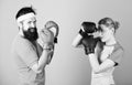 Man and woman in boxing gloves. Boxing sport concept. Couple girl and hipster practicing boxing. Sport for everyone Royalty Free Stock Photo