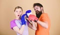 Man and woman in boxing gloves. Boxing sport concept. Couple girl and hipster practicing boxing. Sport for everyone Royalty Free Stock Photo