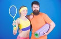 Man and woman couple in love with yoga mat and sport equipment. Fitness exercises. Workout and fitness. Girl and guy Royalty Free Stock Photo