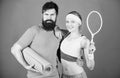Man and woman couple in love with yoga mat and sport equipment. Fitness exercises. Workout and fitness. Girl and guy Royalty Free Stock Photo