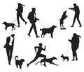 Man Women with dog silhouettes premium vector Royalty Free Stock Photo